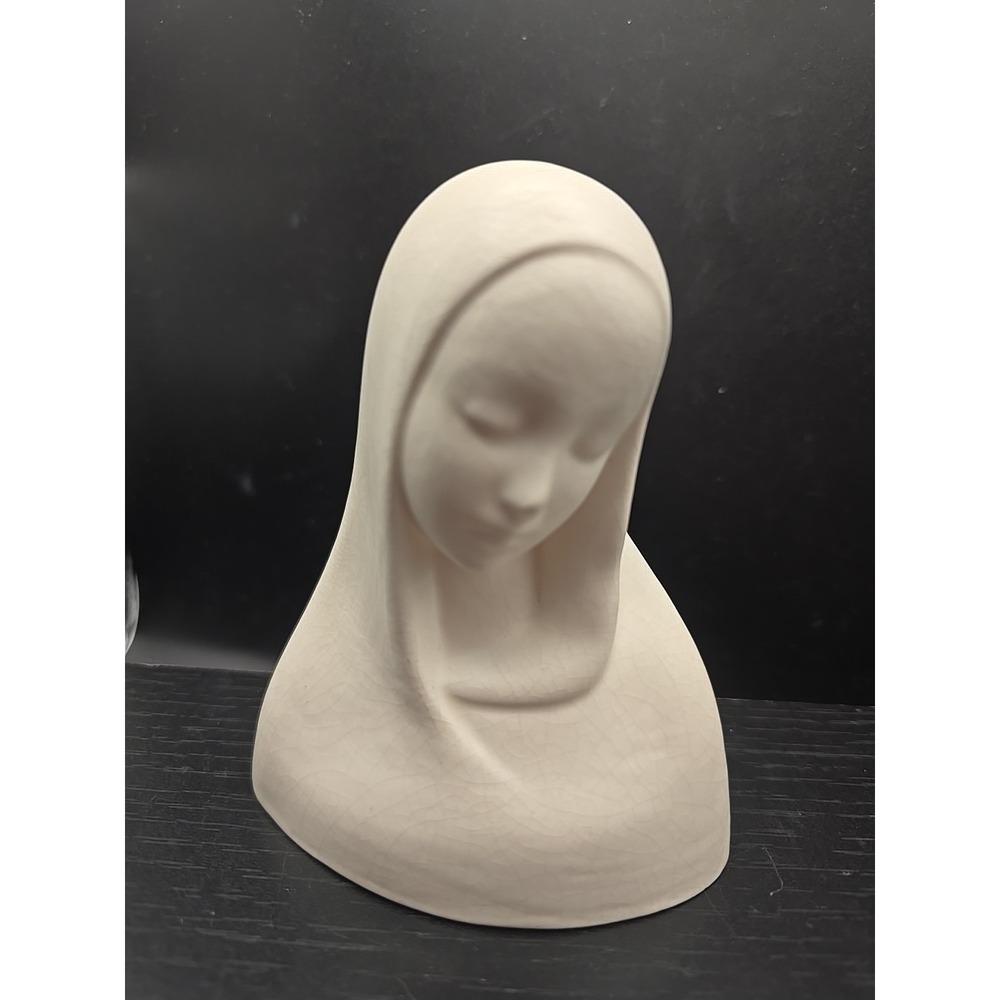 Vintage Ceramic White Glossy‎ Virgin Mary Head Bust Sculpture